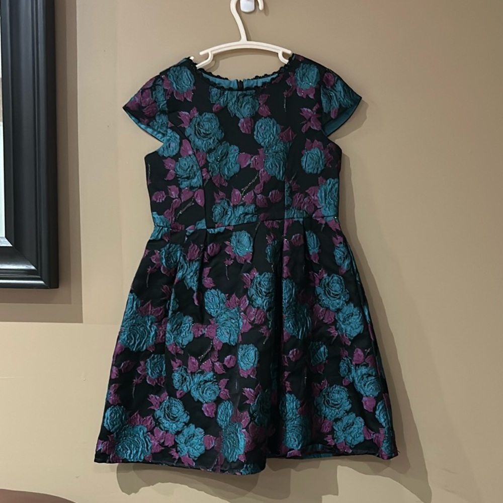Floral Kids Dress in Black and Teal